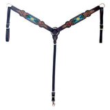 HILASON Western Leather Horse Headstall & Breast Collar Floral Beaded Brown