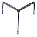 Hilason Horse Floral Hand Carved American Leather Breast Collar Headstall Beaded Brown
