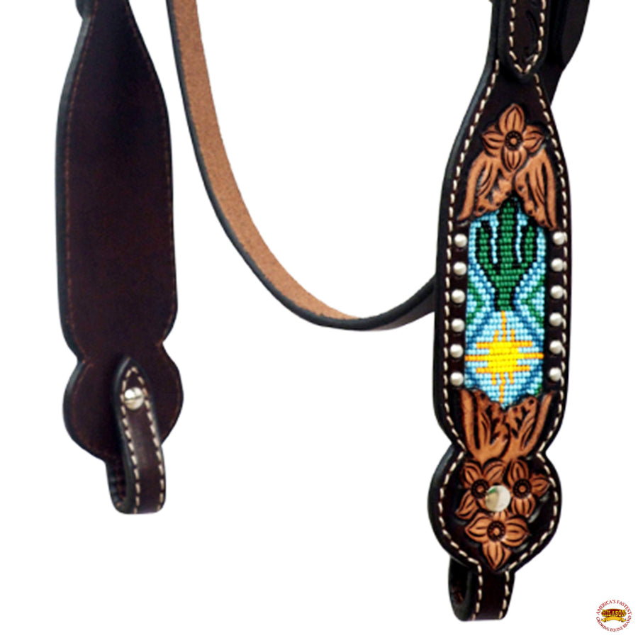 HILASON Western Leather Horse Headstall & Breast Collar Floral Beaded Brown