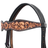 Hilason Horse Floral Hand Carved American Leather Breast Collar Headstall Brown