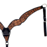 Hilason Horse Floral Hand Carved American Leather Breast Collar Headstall Brown