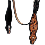 Hilason Horse Floral Hand Carved American Leather Breast Collar Headstall Brown