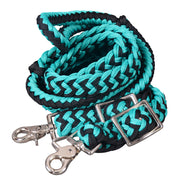 8 Ft. HILASON Braided Turquoise & Black Flat Poly Roping Rein w/ Trigger Snap