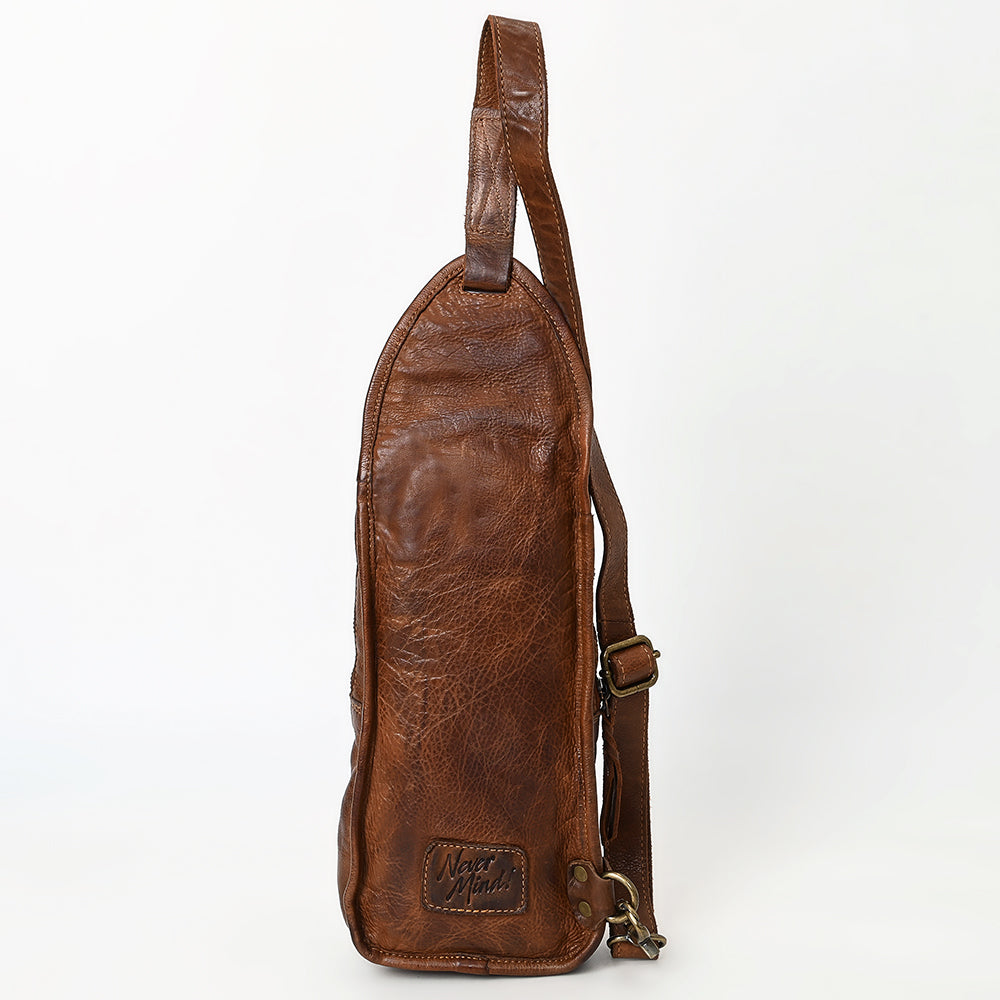 brown leather sling backpack Genuine Western Leather Sling Bag For Women Crossbody Shoulder Backpack