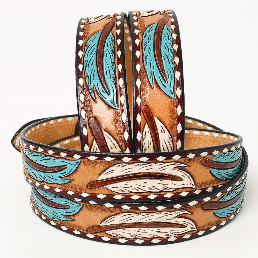 American Darling Beautifully Hand Tooled Brown Genuine Leather Apparel Belt Men and Women