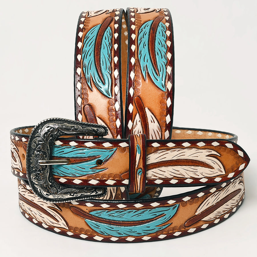 American Darling Beautifully Hand Tooled Brown Genuine Leather Apparel Belt Men and Women