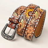 KBBTF102 OHLAY BEAUTIFULLY HAND TOOLED GENUINE AMERICAN LEATHER BELT MEN AND WOMEN