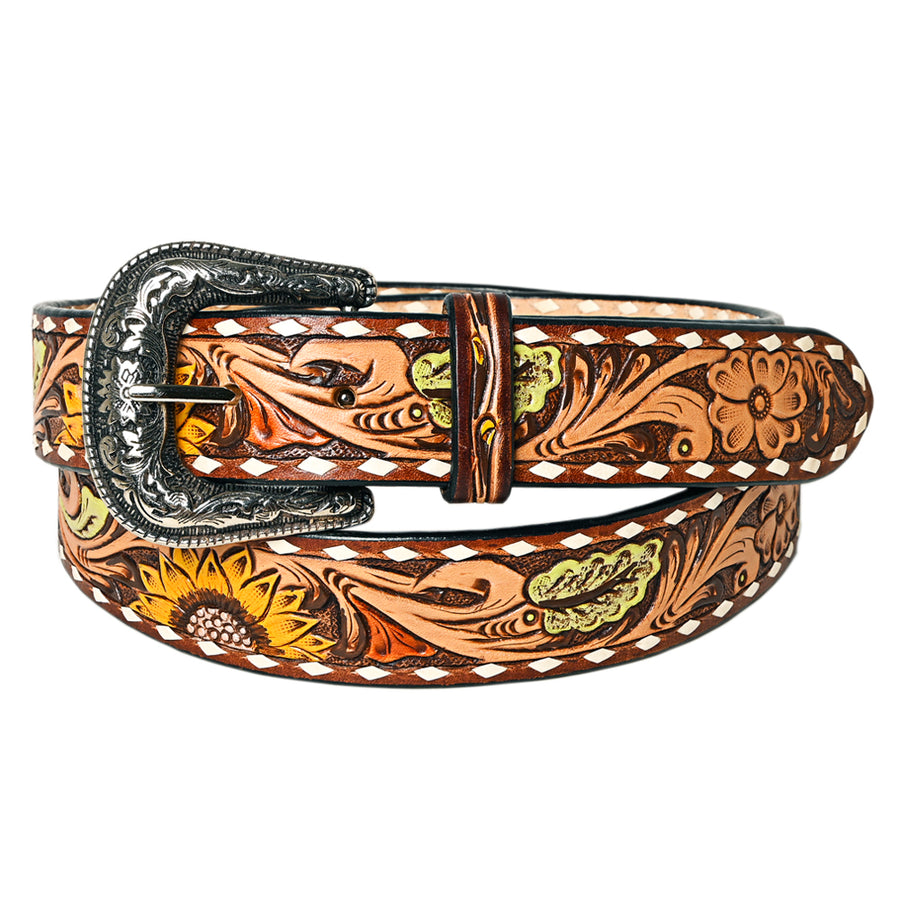 KBBTF102-S OHLAY BEAUTIFULLY HAND TOOLED GENUINE AMERICAN LEATHER BELT by Hilason – Cowboy and equestrian accessories
