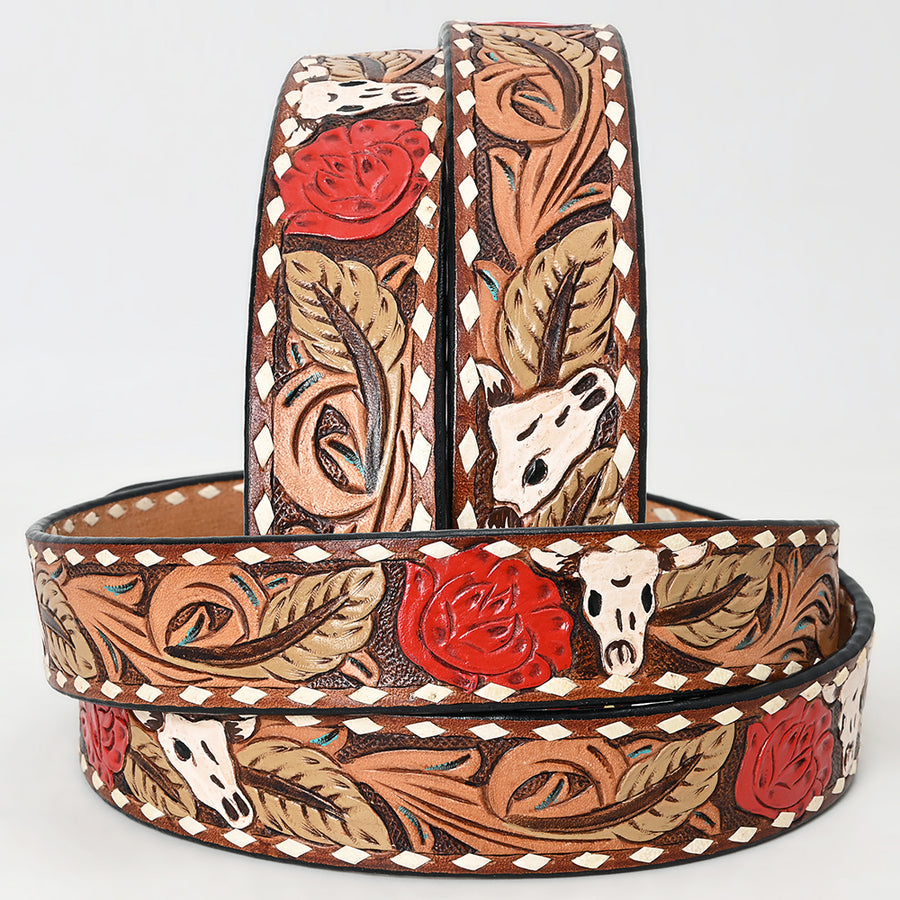 American Darling Beautifully Hand Tooled Brown Genuine Leather Apparel Belt Men and Women