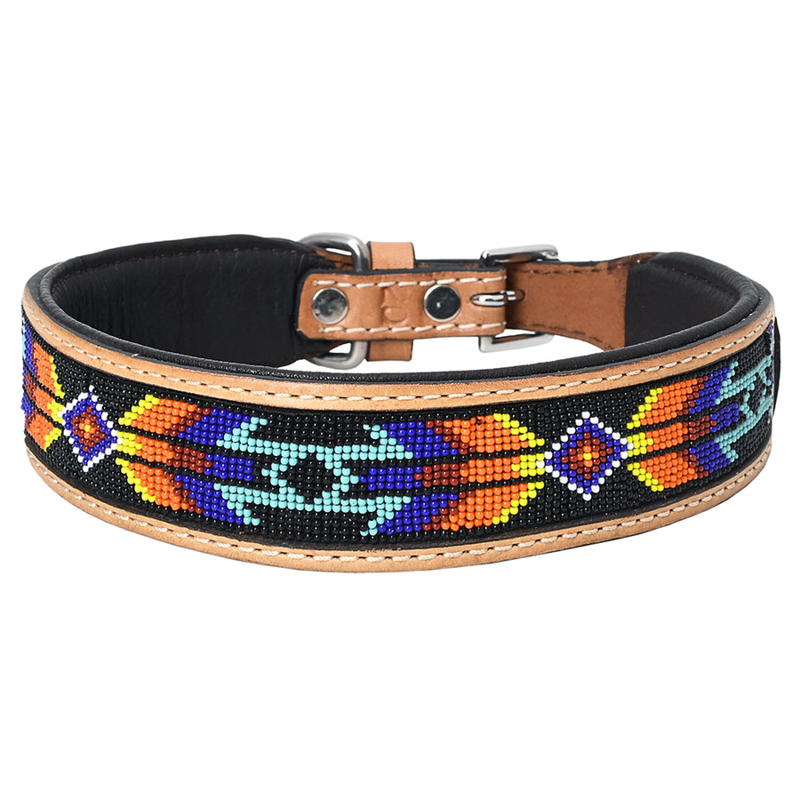 HILASON Western Style Beaded American Leather Pet Dog Collar Tan - Uhorse