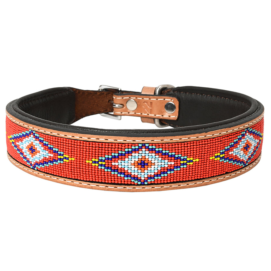 HILASON Western Style Beaded American Leather Pet Dog Collar Tan - Uhorse