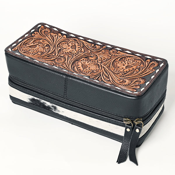 American Darling Hair-On Cowhide Floral Carved Leather Jewelry Case - Uhorse