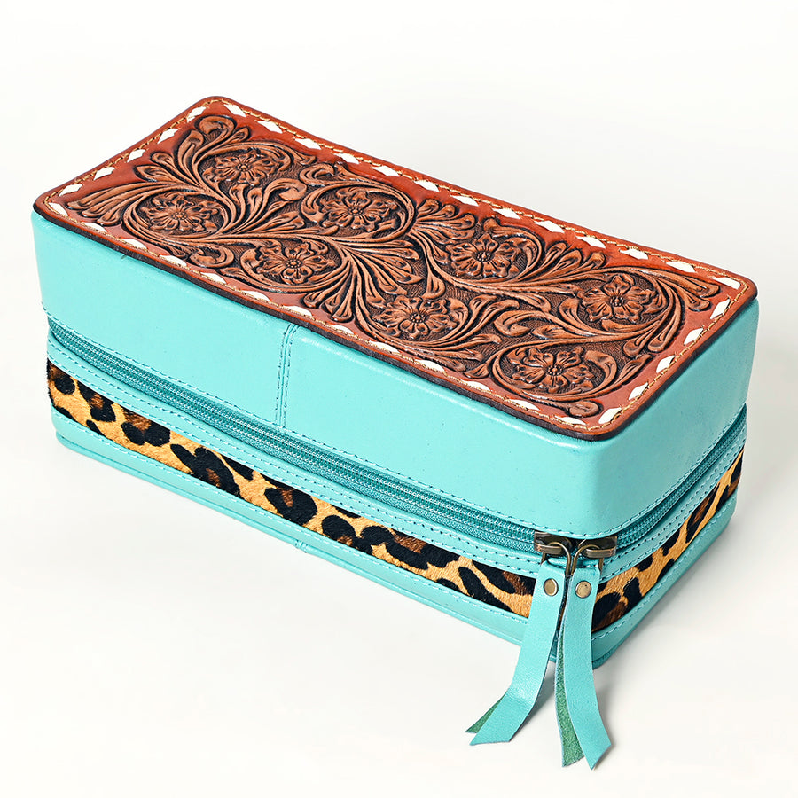 American Darling Hair-On Cowhide Floral Carved Leather Jewelry Case - Hilason