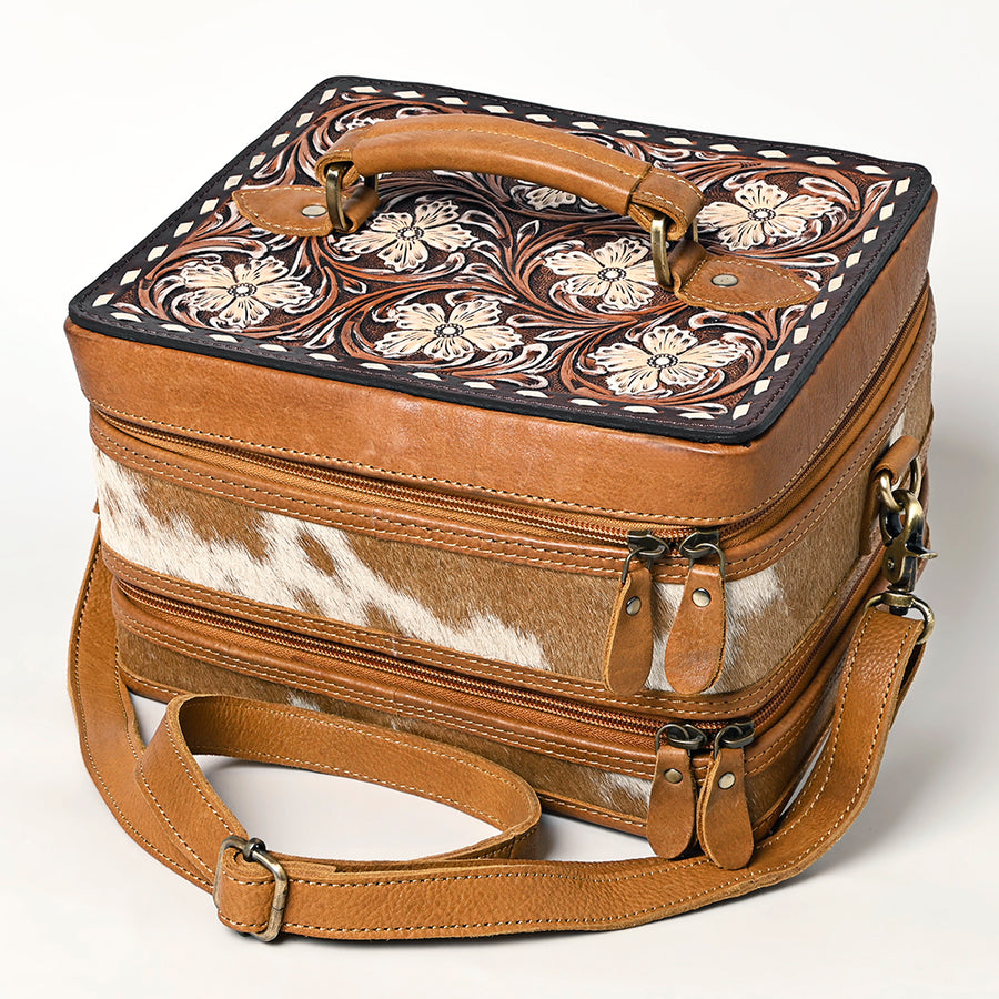 American Darling Hair-On Cowhide Floral Carved Leather Jewelry Case - Hilason