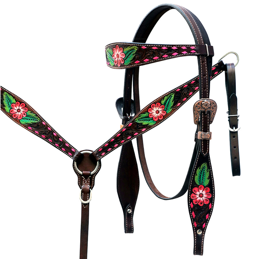 Comfytack W. H. Floral Genuine Leather Breast Collar Headstall – by Hilason – Cowboy and equestrian accessories