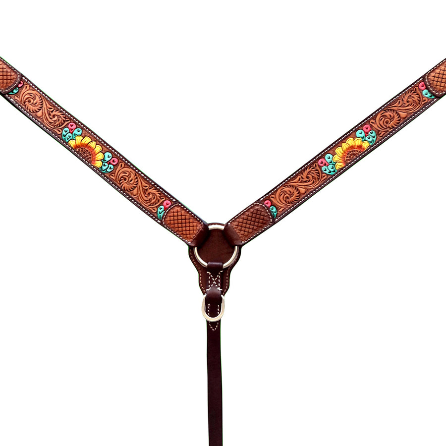 Floral Horse Western Leather Breast Collar & Headstall Comfytack by Hilason