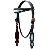 COMFYTACK Western Horse Buck Stitch Headstall Breast Collar Genuine Leather Dark Brown