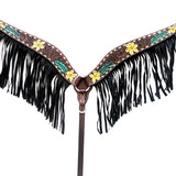 Comfytack Horse Floral Hand Painted Genuine Leather Breast Collar Headstall Fringes