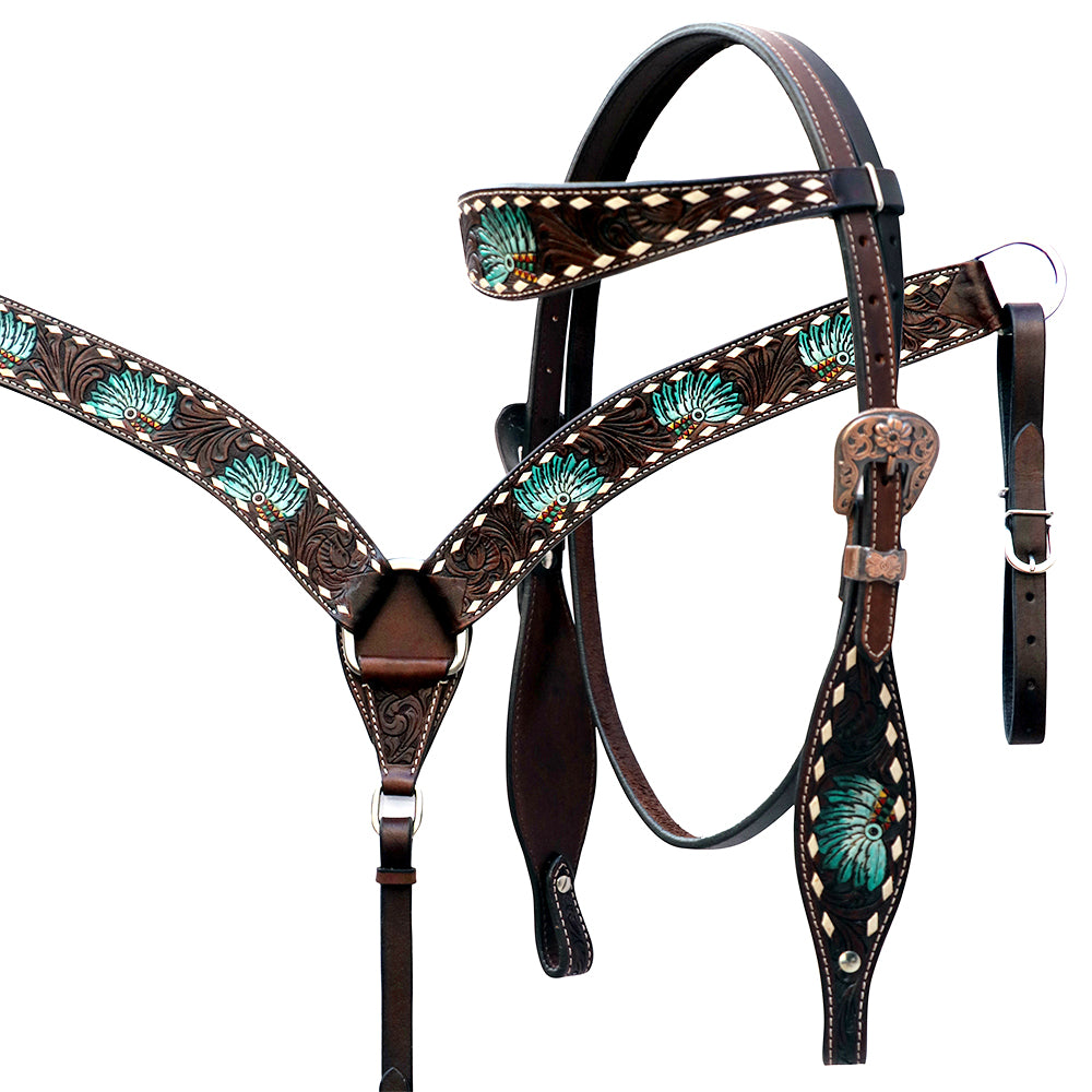 Comfytack Floral Horse Western Leather Breast Collar & Headstall