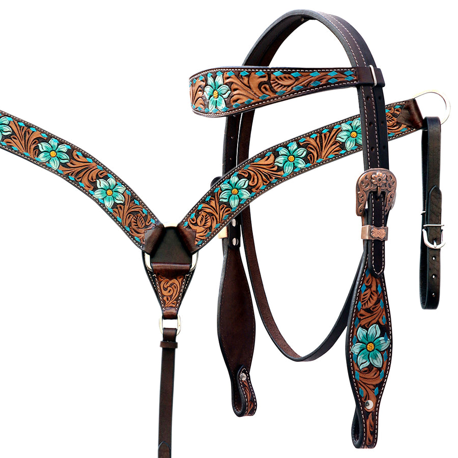 Comfytack Floral Horse Western Leather Breast Collar & Headstall