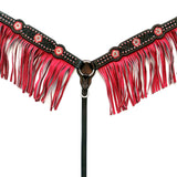 Comfytack Horse Floral Hand Painted Genuine Leather Breast Collar Headstall Fringes