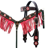 Comfytack Horse Floral Hand Painted Genuine Leather Breast Collar Headstall Fringes
