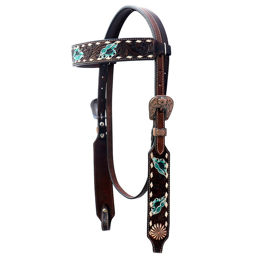 Comfytack W. H. Floral Hand Painted Genuine Leather Headstall – by Hilason – Cowboy and equestrian accessories