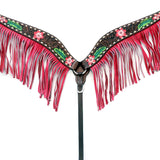 Comfytack Horse Floral Hand Painted Genuine Leather Breast Collar Headstall Fringes
