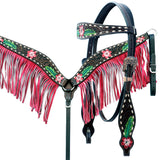 Comfytack Horse Floral Hand Painted Genuine Leather Breast Collar Headstall Fringes