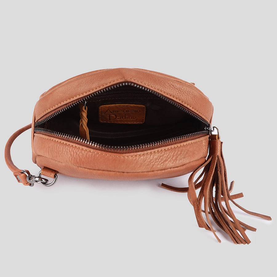 American Darling Small Cross body Bag Western Genuine Leather Handcrafted Purse with Fringes and YKK Zipper
