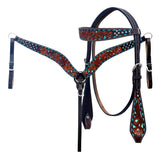 Hilason Horse Floral Hand Carved American Leather Breast Collar Headstall Brown - Uhorse
