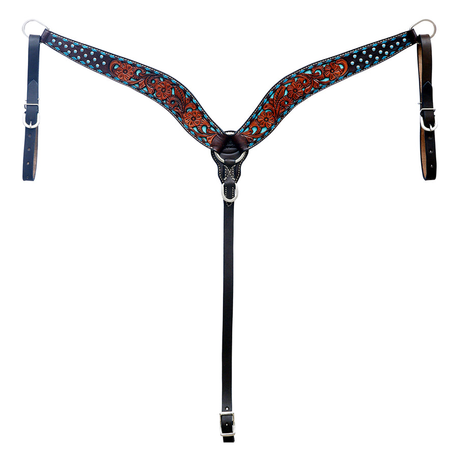 Hilason Western Horse Floral Hand Carved American Leather Breast Collar Brown - Uhorse