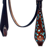 Hilason Horse Floral Hand Carved American Leather Breast Collar Headstall Brown