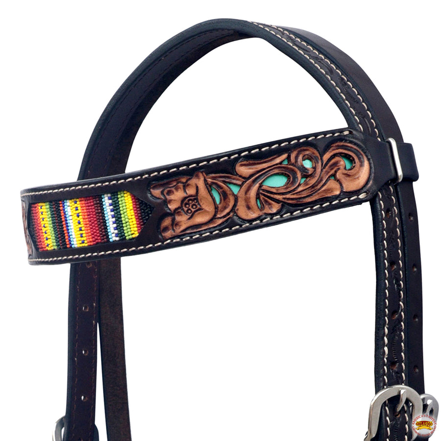 HILASON Western Horse Headstall & Breast Collar American Leather Floral Beaded