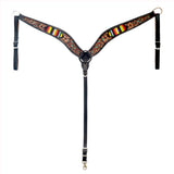 HILASON Western Leather Horse Headstall & Breast Collar Floral Beaded Brown