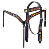 HILASON Western Leather Horse Headstall & Breast Collar Floral Beaded Brown