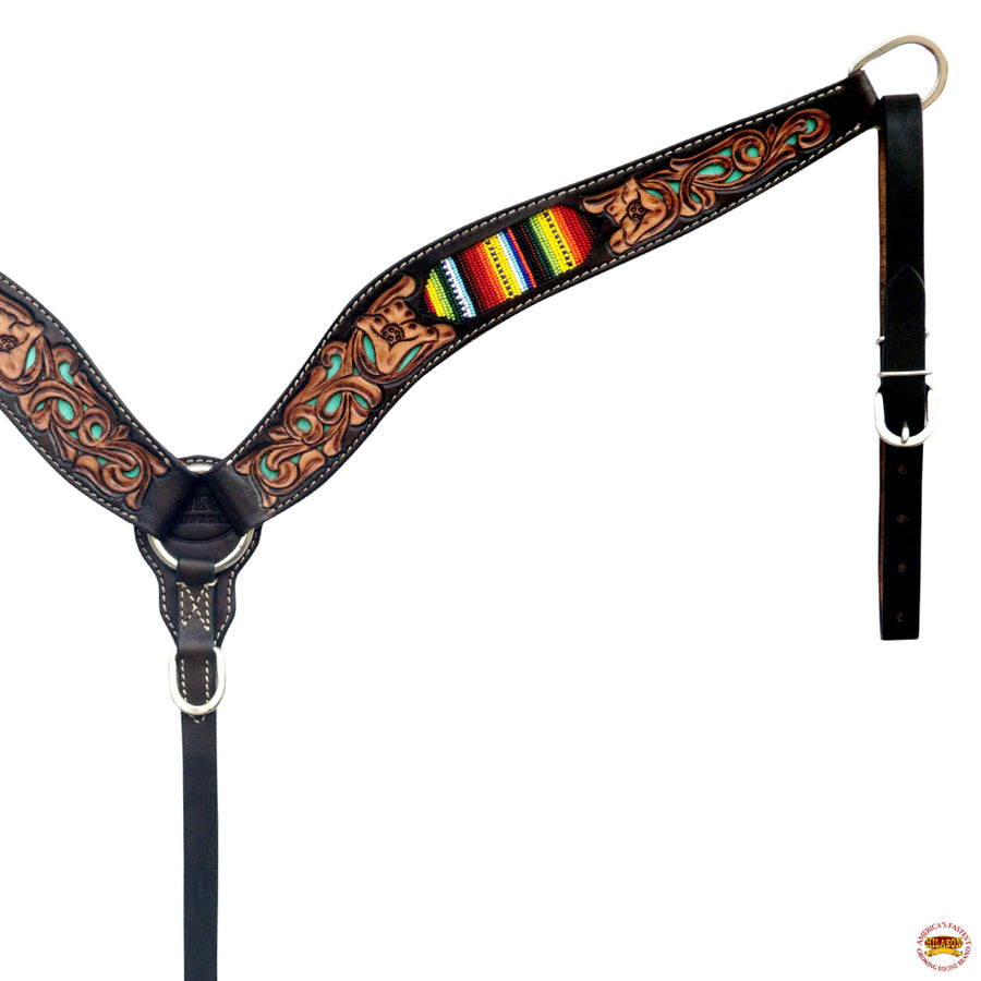 HILASON Western Leather Horse Headstall & Breast Collar Floral Beaded Brown