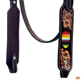 Hilason Horse Floral Hand Carved American Leather Breast Collar Headstall Floral Beaded Brown