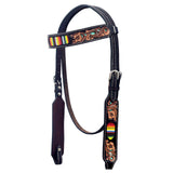 Hilason Horse Floral Hand Carved American Leather Breast Collar Headstall Floral Beaded Brown