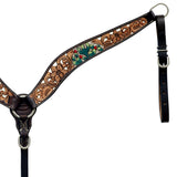 Hilason Horse Floral Hand Painted American Leather Breast Collar Headstall Cactus Brown