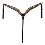 Hilason Horse Floral Hand Painted American Leather Breast Collar Headstall Cactus Brown