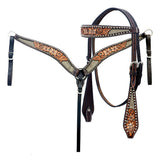 Hilason Horse Floral Hand Carved American Leather Breast Collar Headstall Brown - Uhorse