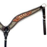 Hilason Horse Floral Hand Carved American Leather Breast Collar Headstall Brown