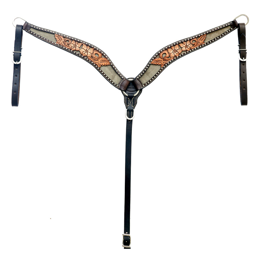 Hilason Horse Floral Hand Carved American Leather Breast Collar Headstall Brown - Uhorse
