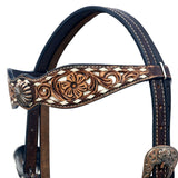 Hilason Horse Floral Hand Carved American Leather Breast Collar Headstall Concho Brown