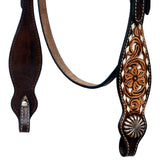 Hilason Horse Floral Hand Carved American Leather Breast Collar Headstall Concho Brown