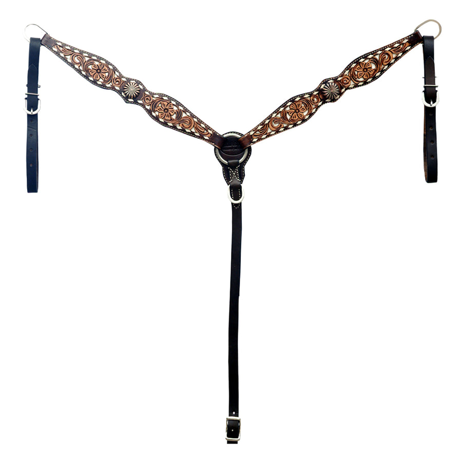 Hilason Horse Floral Hand Carved American Leather Breast Collar Headstall Concho Brown - Uhorse