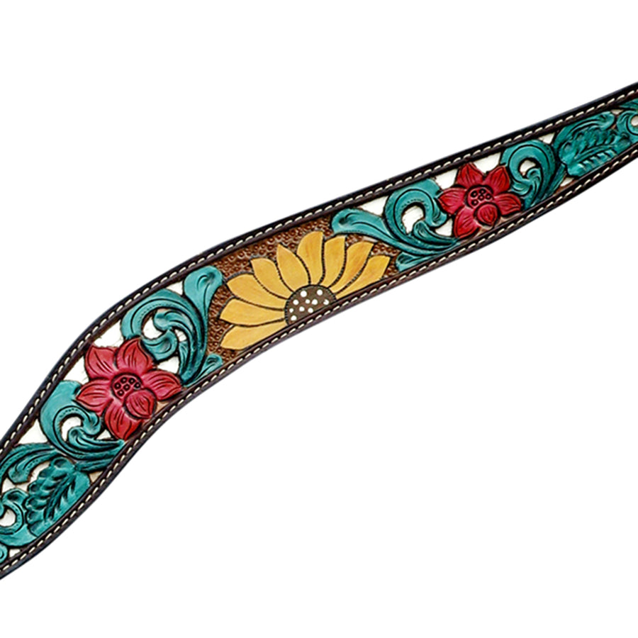 Hilason Horse Floral Hand Painted American Leather Breast Collar Headstall Black