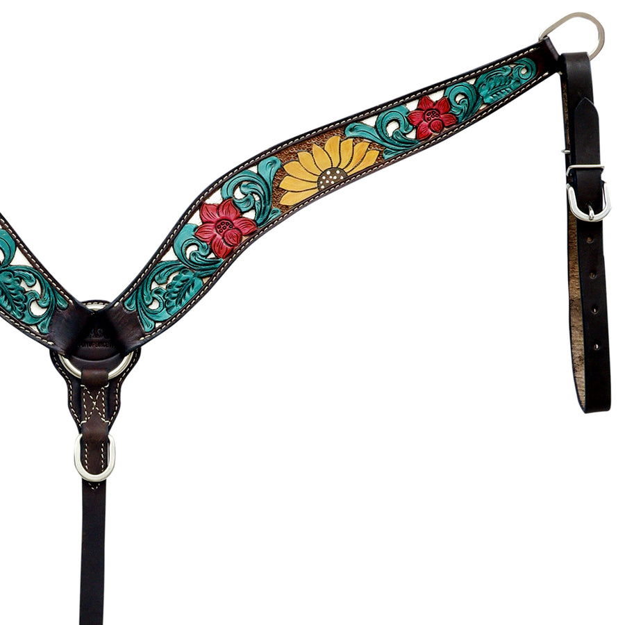 Hilason Horse Floral Hand Painted American Leather Breast Collar Headstall Black
