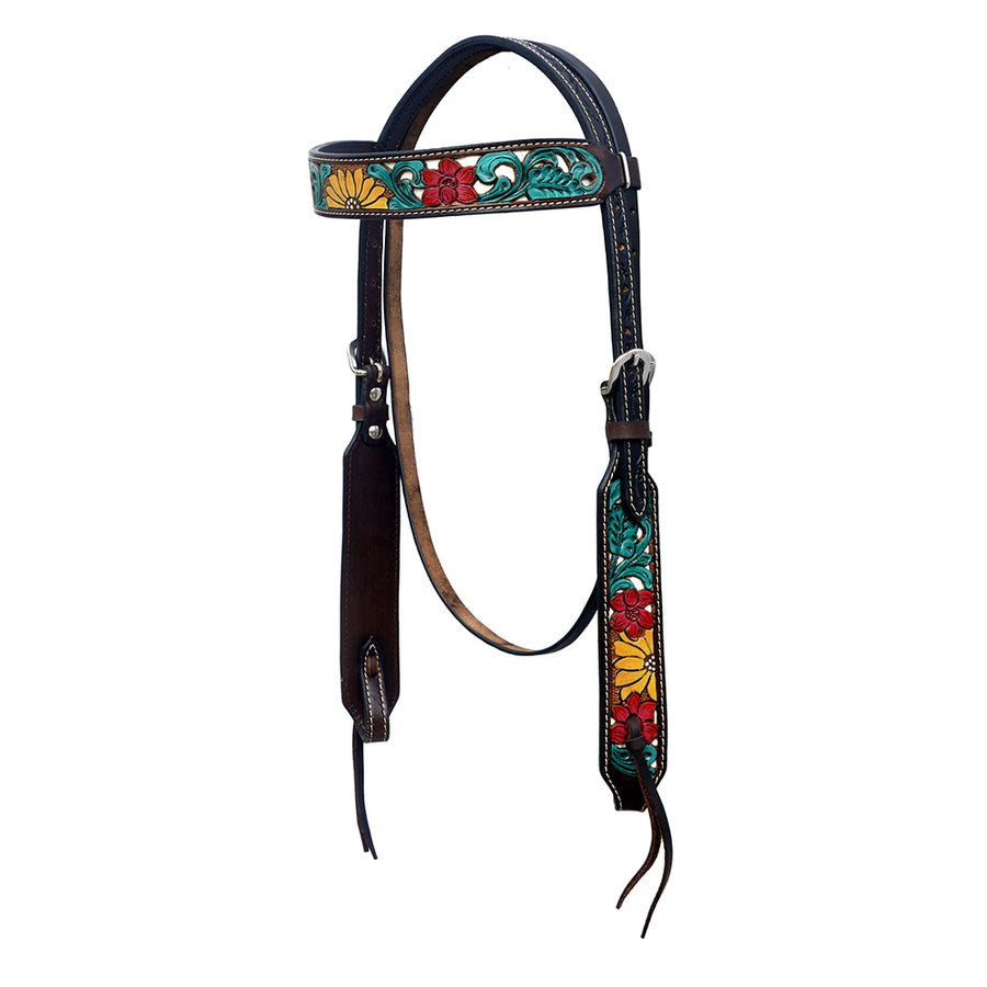 Hilason Western Horse Floral Hand Painted American Leather Headstall Black - Uhorse